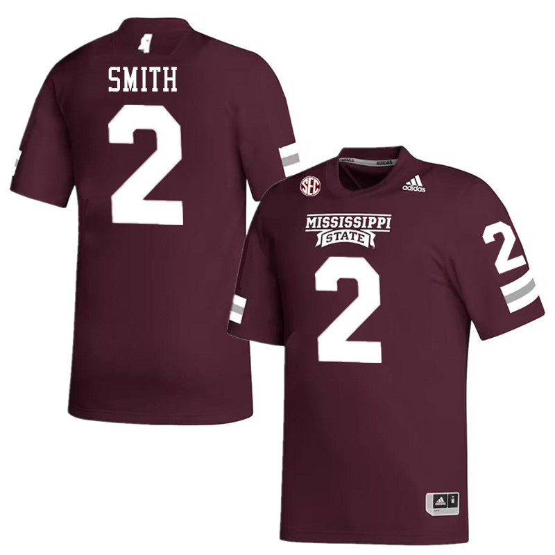 Men #2 Isaac Smith Mississippi State Bulldogs College Football Jerseys Stitched-Maroon